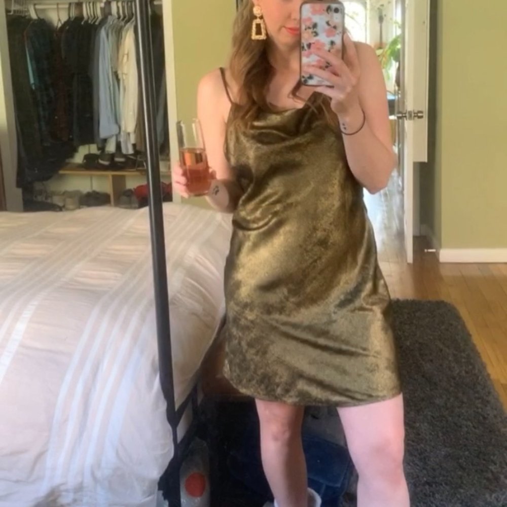 Gold mini slip dress